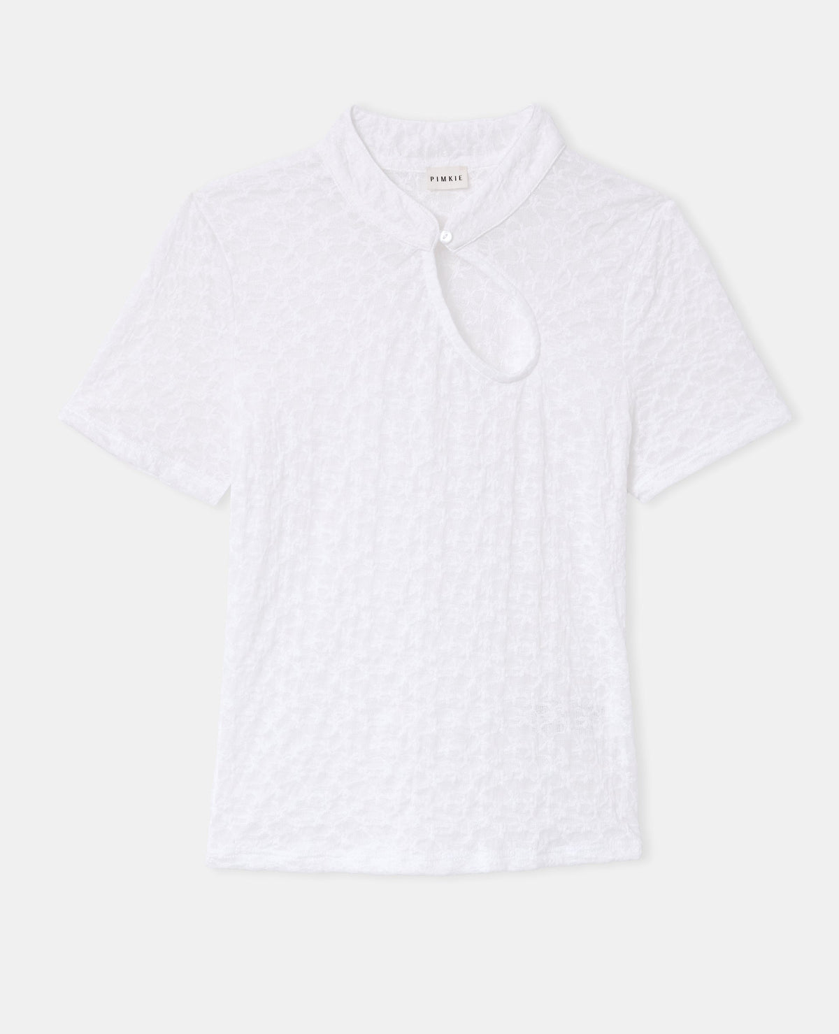 Top en dentelle col mao avec goutte et bouton