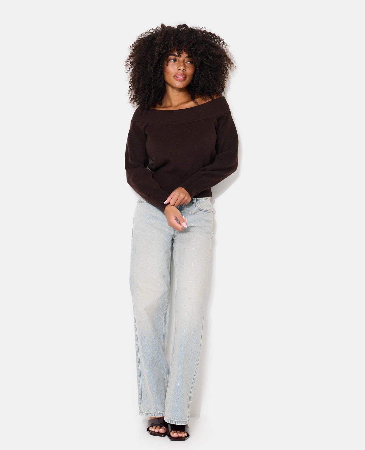 Pull manches longues encolure Bardot