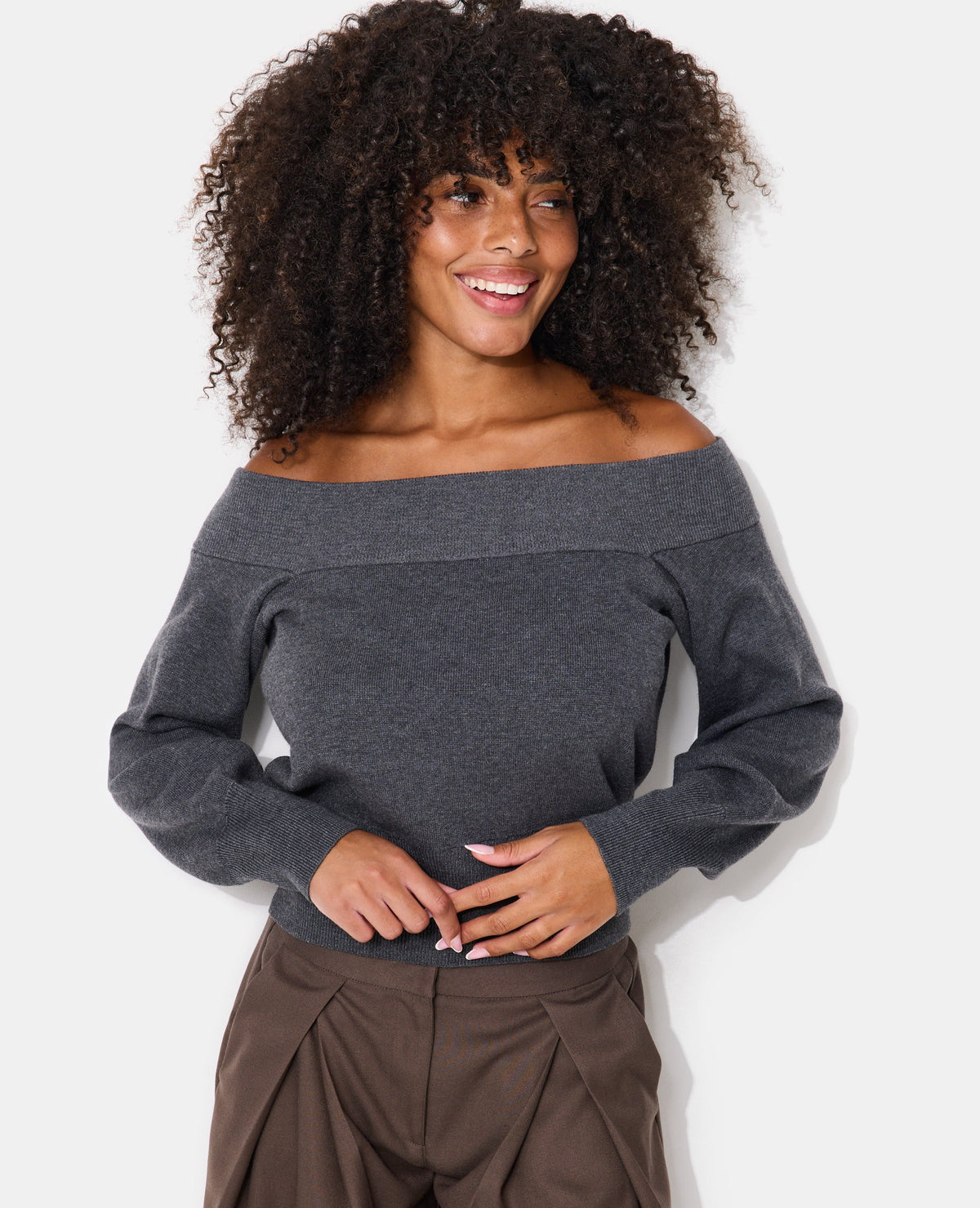 Pull manches longues encolure Bardot