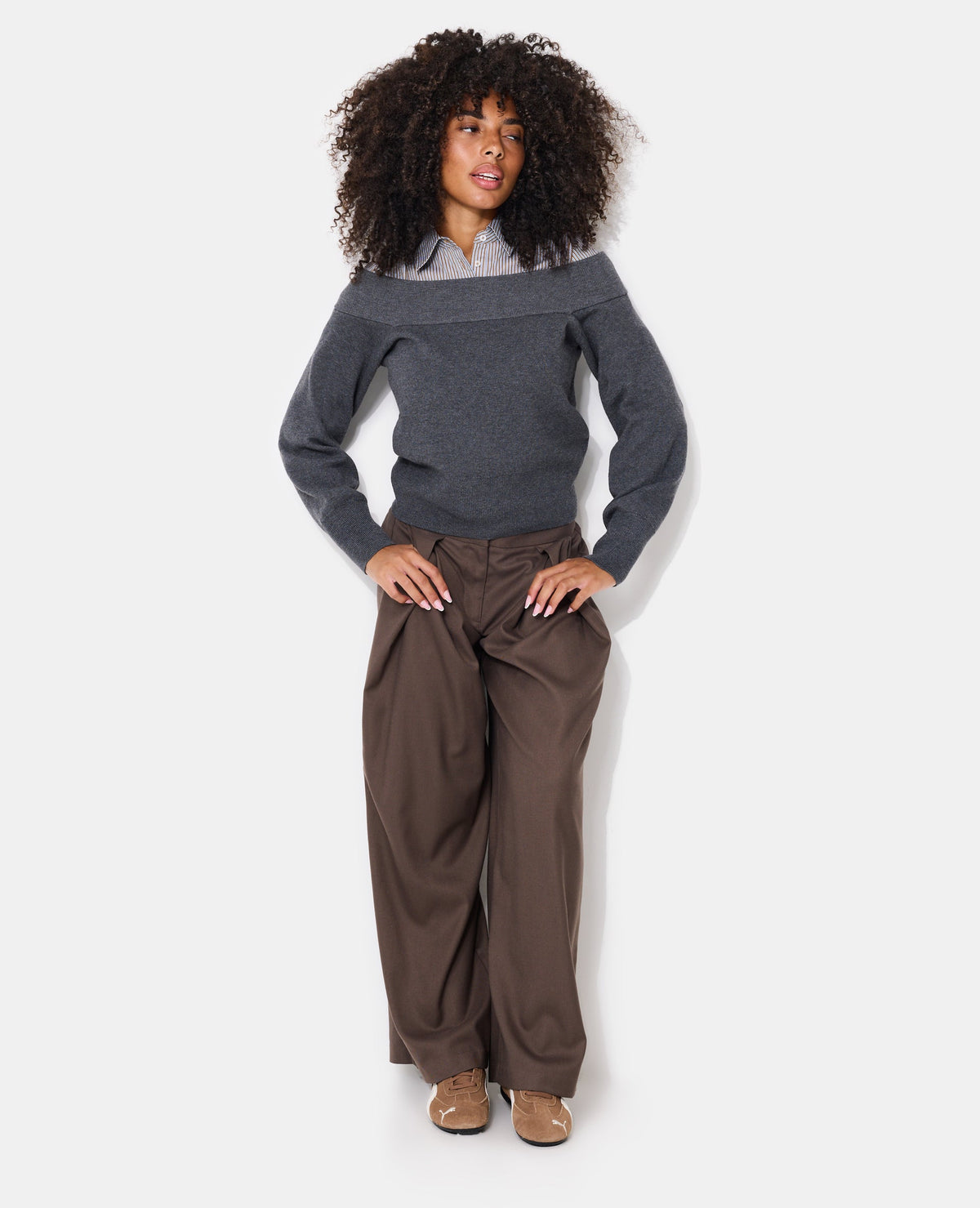 Pull manches longues encolure Bardot