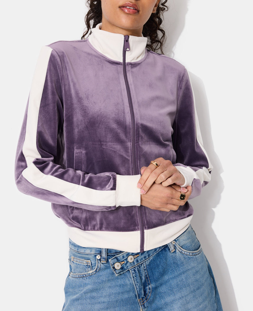 Veste zippée en velours bicolore