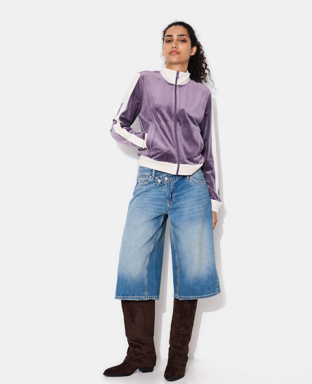 Veste zippée en velours bicolore