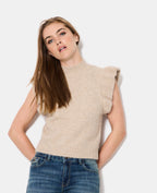 Pull sans manches avec volants et col montant