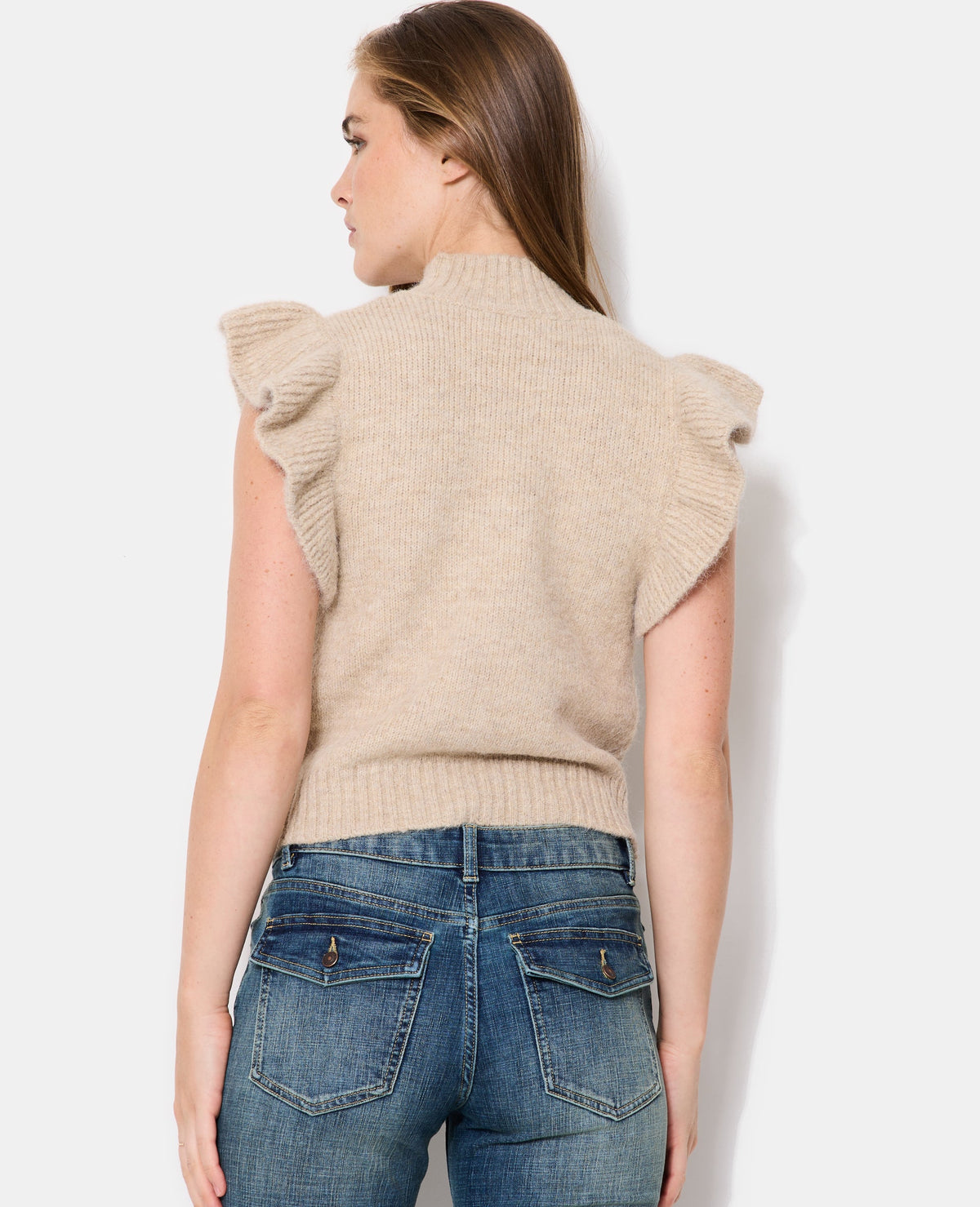 Pull sans manches avec volants et col montant