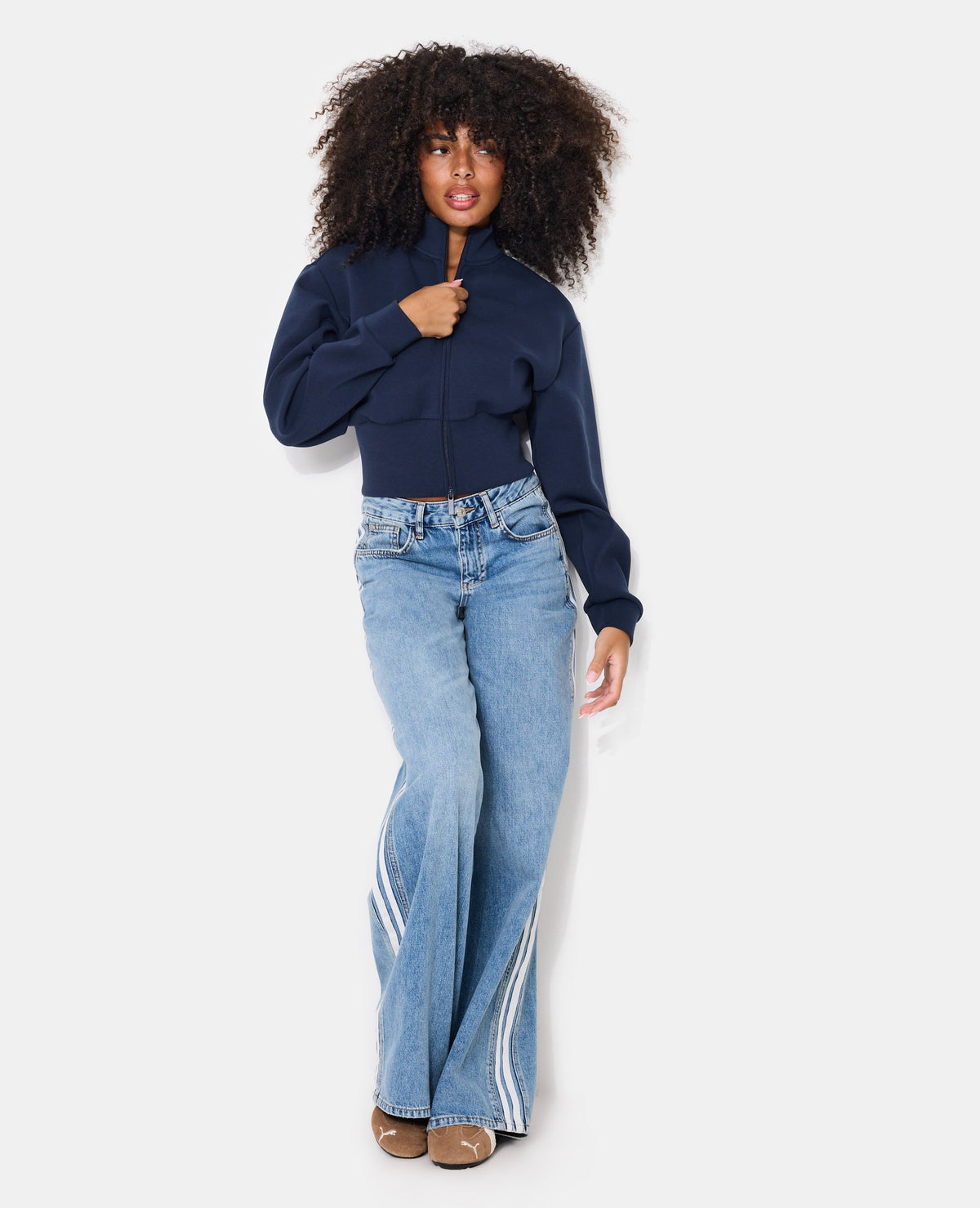 Veste zippée col montant avec taille resserrée