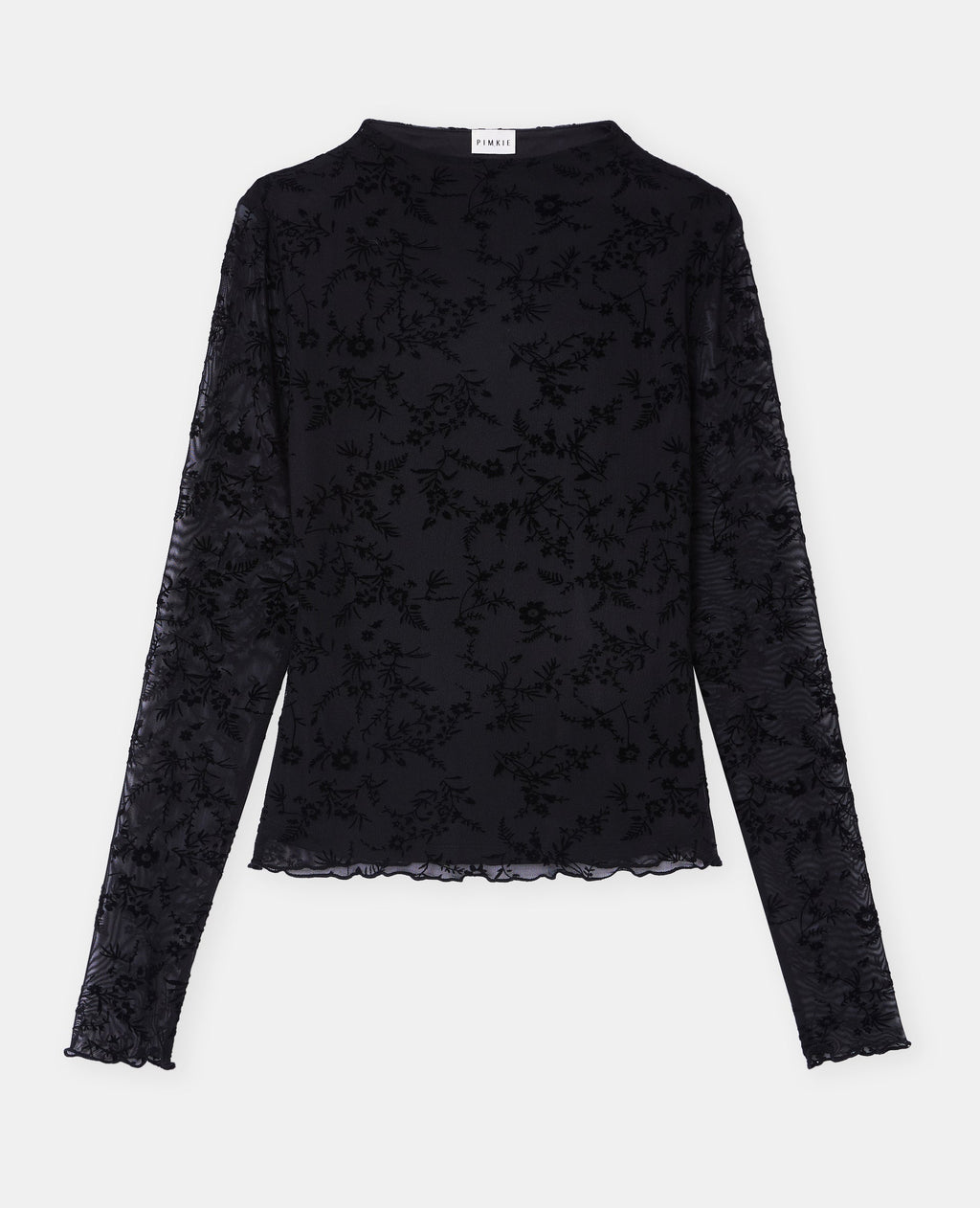T-shirt manches longues en résille fleurs velours