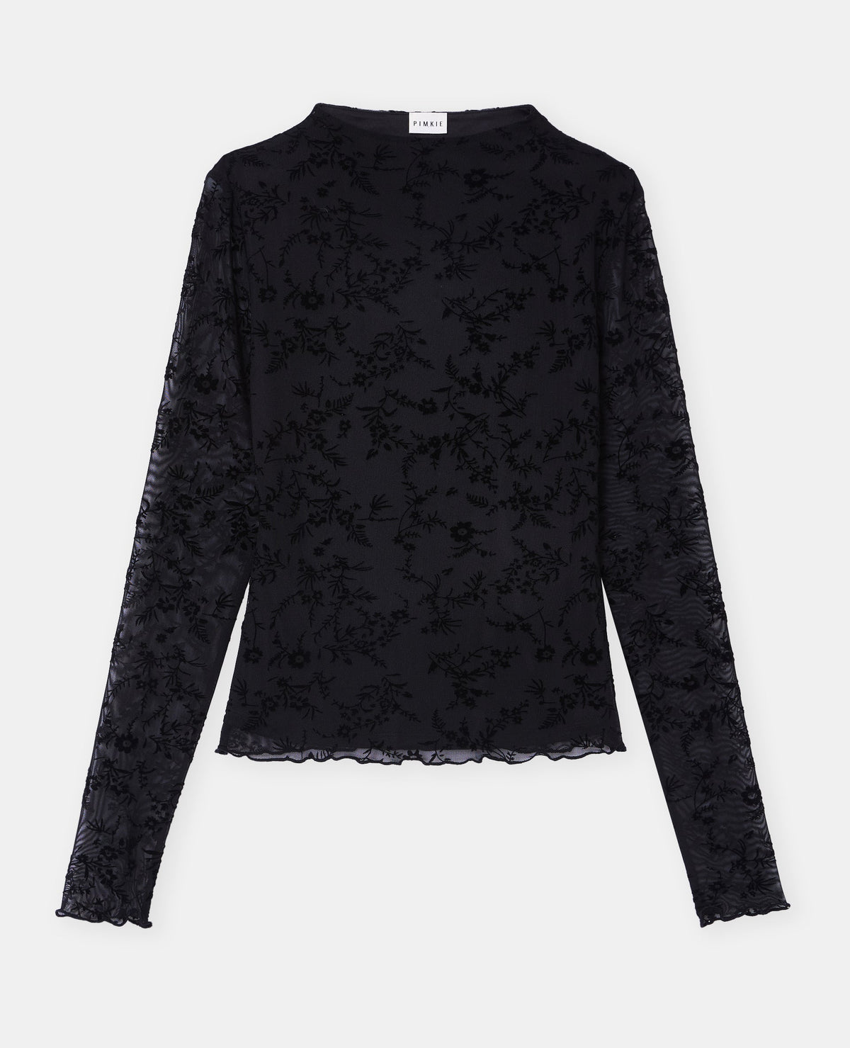 T-shirt manches longues en résille fleurs velours