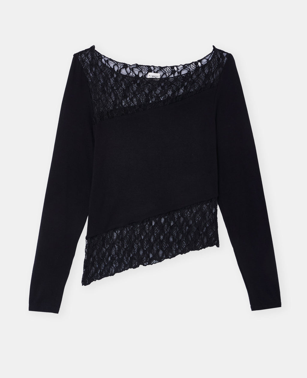T-shirt asymétrique manches longues avec dentelle