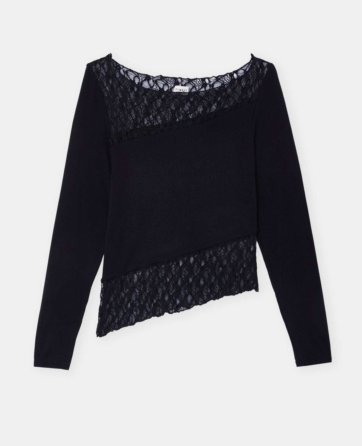 T-shirt asymétrique manches longues avec dentelle