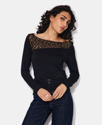 T-shirt asymétrique manches longues avec dentelle