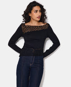 T-shirt asymétrique manches longues avec dentelle