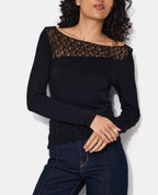 T-shirt asymétrique manches longues avec dentelle
