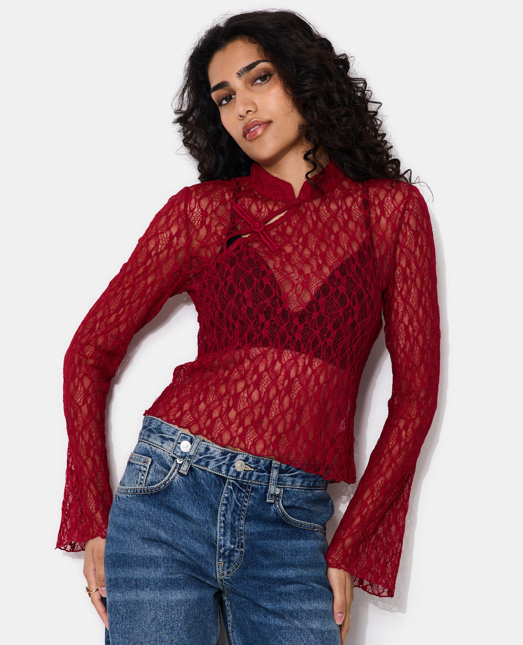 Top en dentelle esprit asiatique