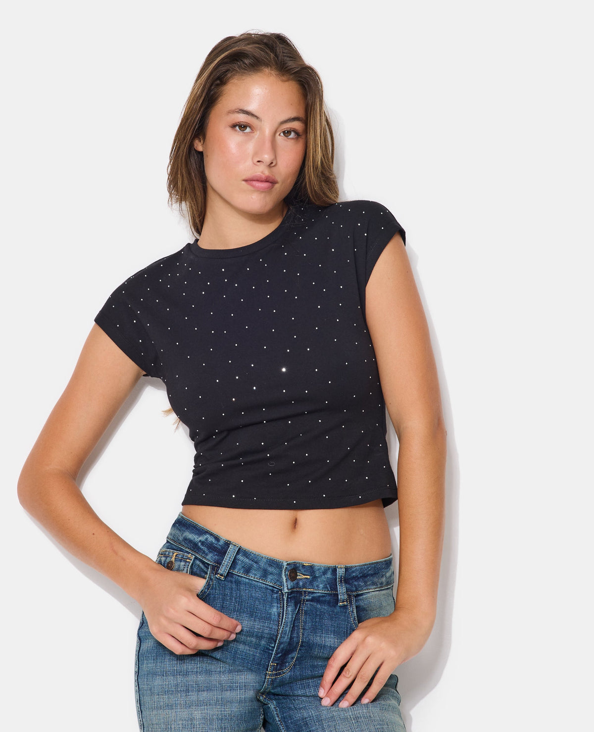 T-shirt sans manches avec strass en all over