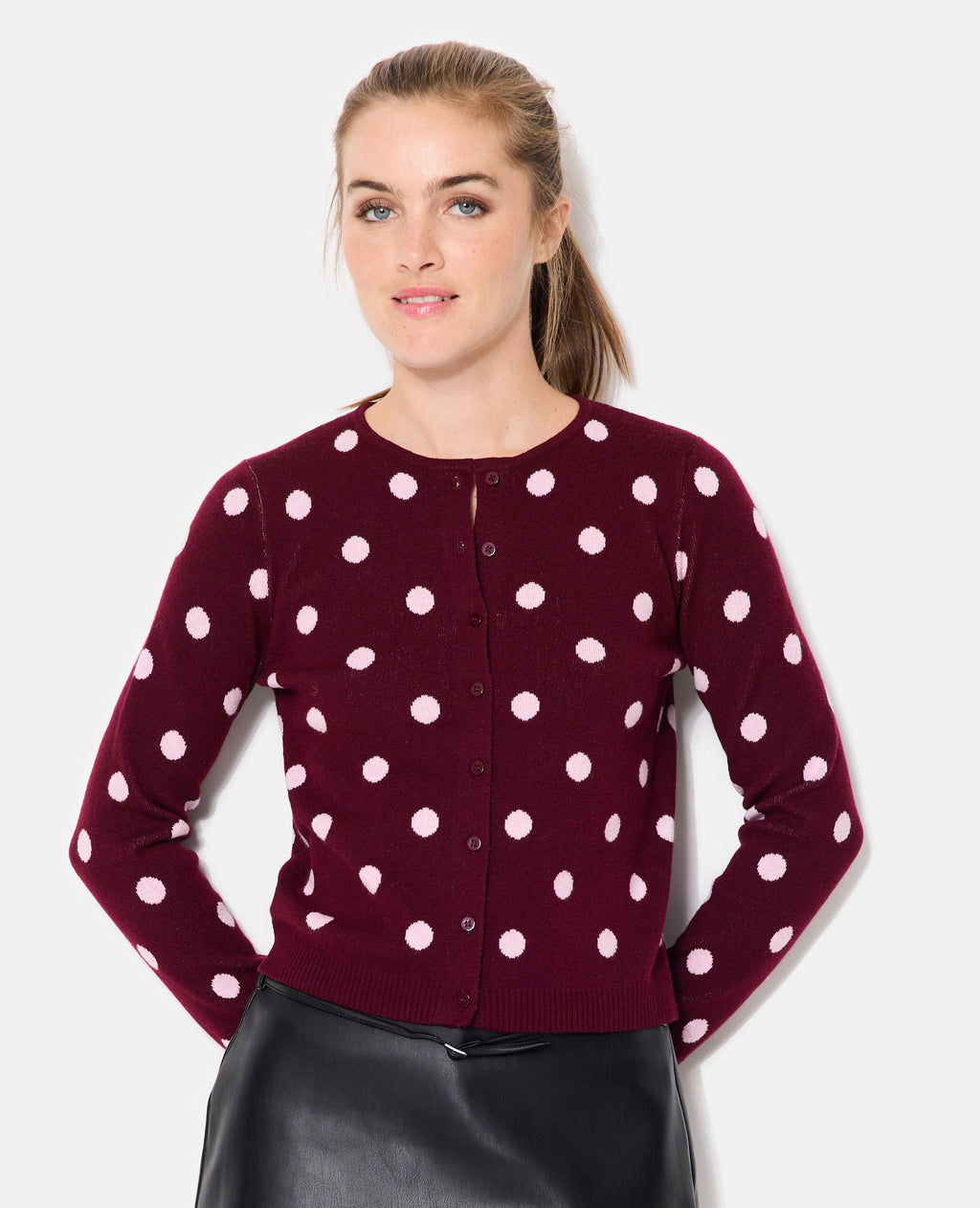 Gilet col rond à pois