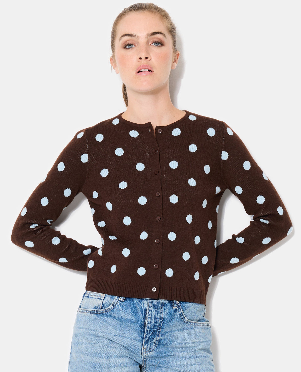 Gilet col rond à pois