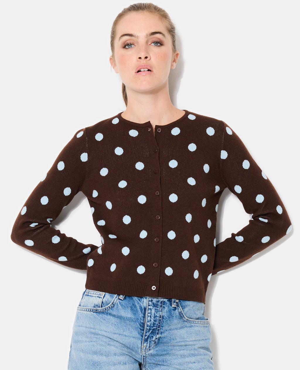 Gilet col rond à pois