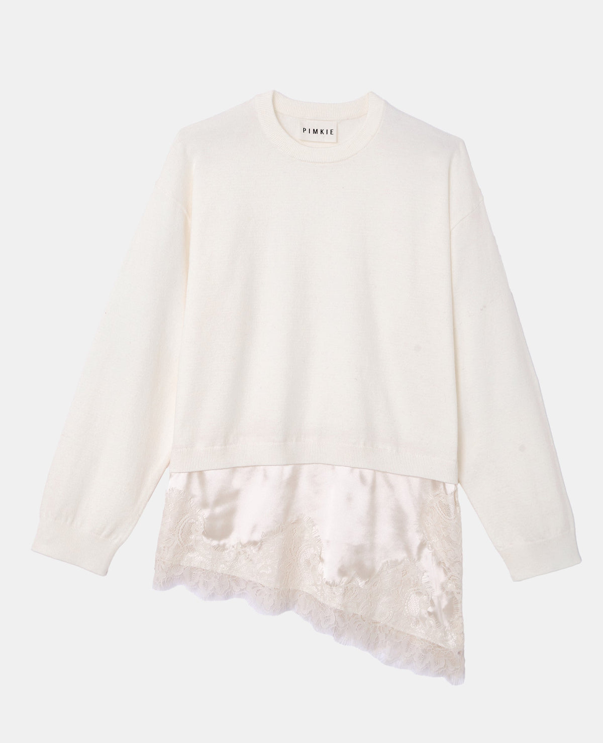 Pull 2 en 1 effet superposition avec satin et dentelle