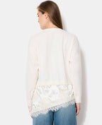 Pull 2 en 1 effet superposition avec satin et dentelle
