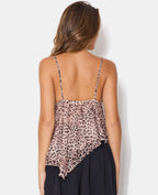 Top asymétrique en résille motif léopard