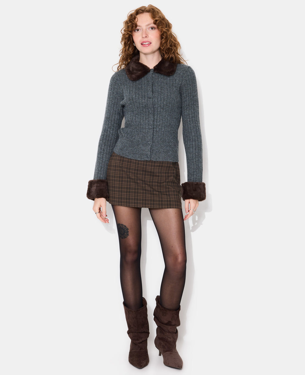 Gilet maille côtelée avec fourrure