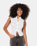 Top en dentelle col mao