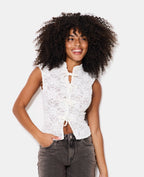 Top en dentelle col mao