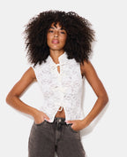 Top en dentelle col mao