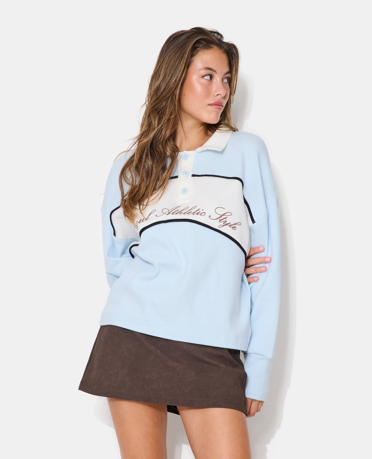 Sweat oversize bicolore col polo avec print