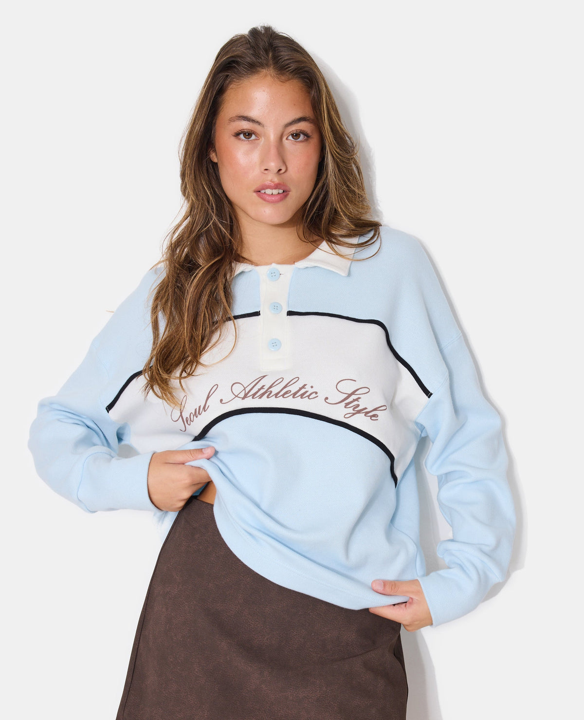 Sweat oversize bicolore col polo avec print