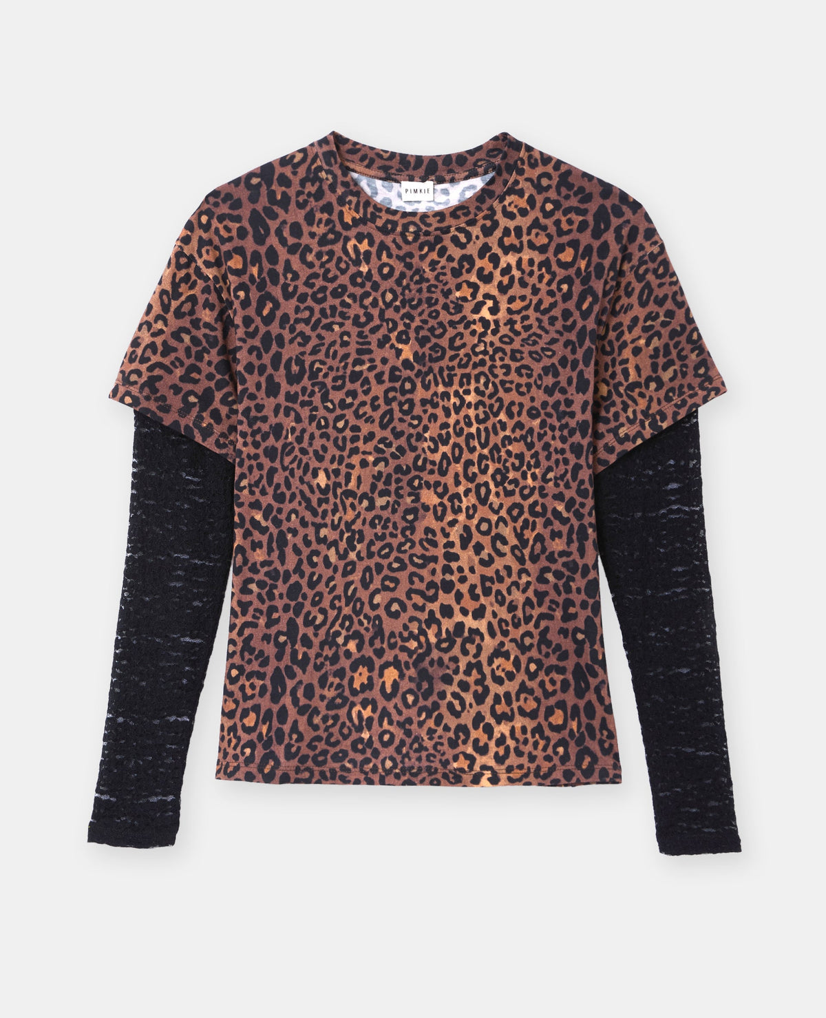 T-shirt léopard effet superposition manches dentelle