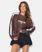 Sweat léopard avec print TOKYO et bandes