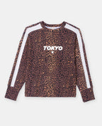 Sweat léopard avec print TOKYO et bandes