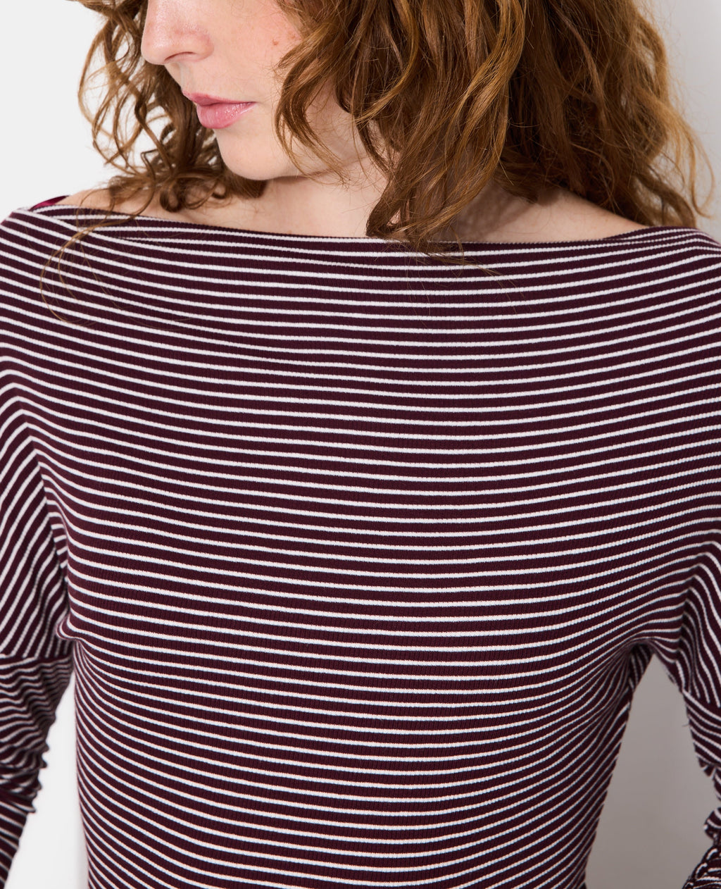 T-shirt rayé encolure bénitier manches 3/4