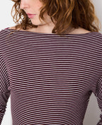 T-shirt rayé encolure bénitier manches 3/4