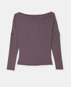 T-shirt rayé encolure bénitier manches 3/4