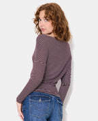 T-shirt rayé encolure bénitier manches 3/4