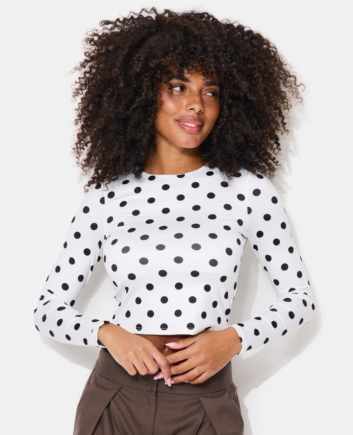 T-shirt ajusté manches longues motif pois