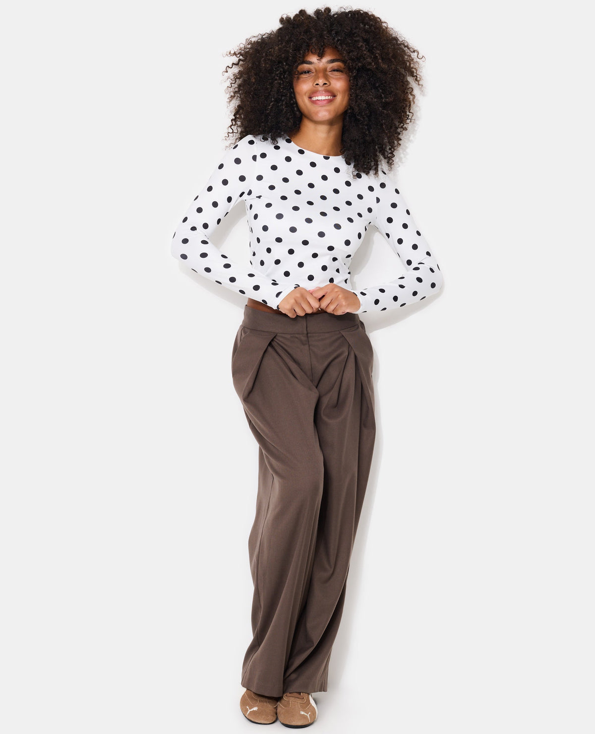 T-shirt ajusté manches longues motif pois