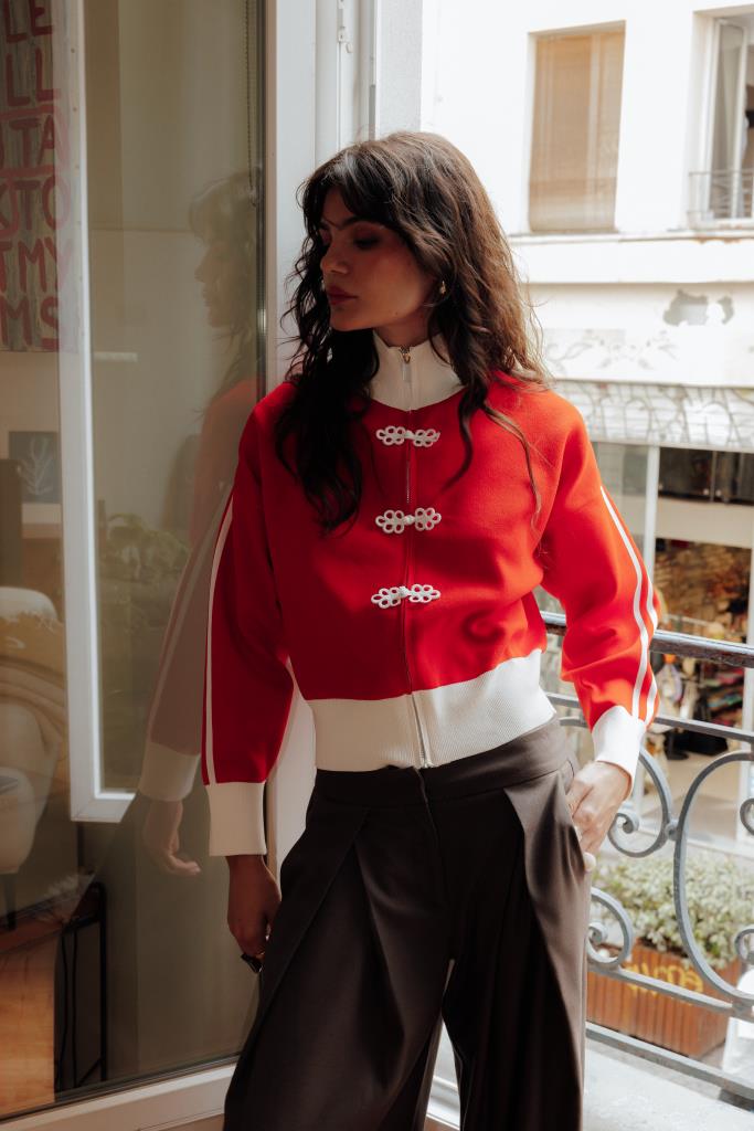 Gilet zippé en maille serrée esprit asiatique