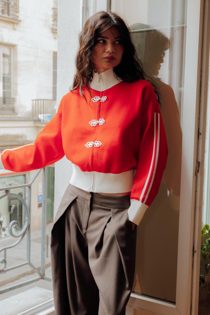 Gilet zippé en maille serrée esprit asiatique