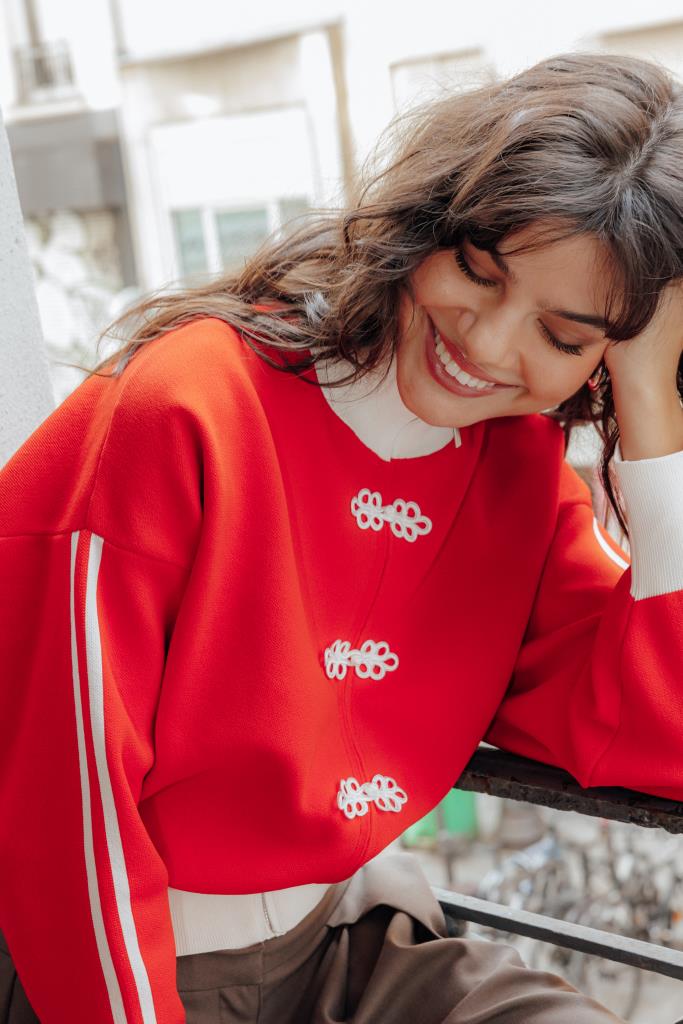 Gilet zippé en maille serrée esprit asiatique