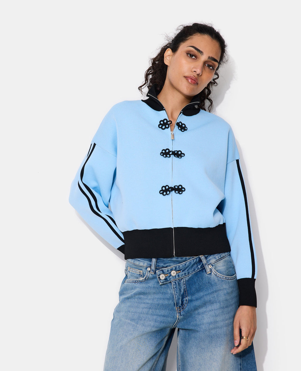 Gilet zippé en maille serrée esprit asiatique