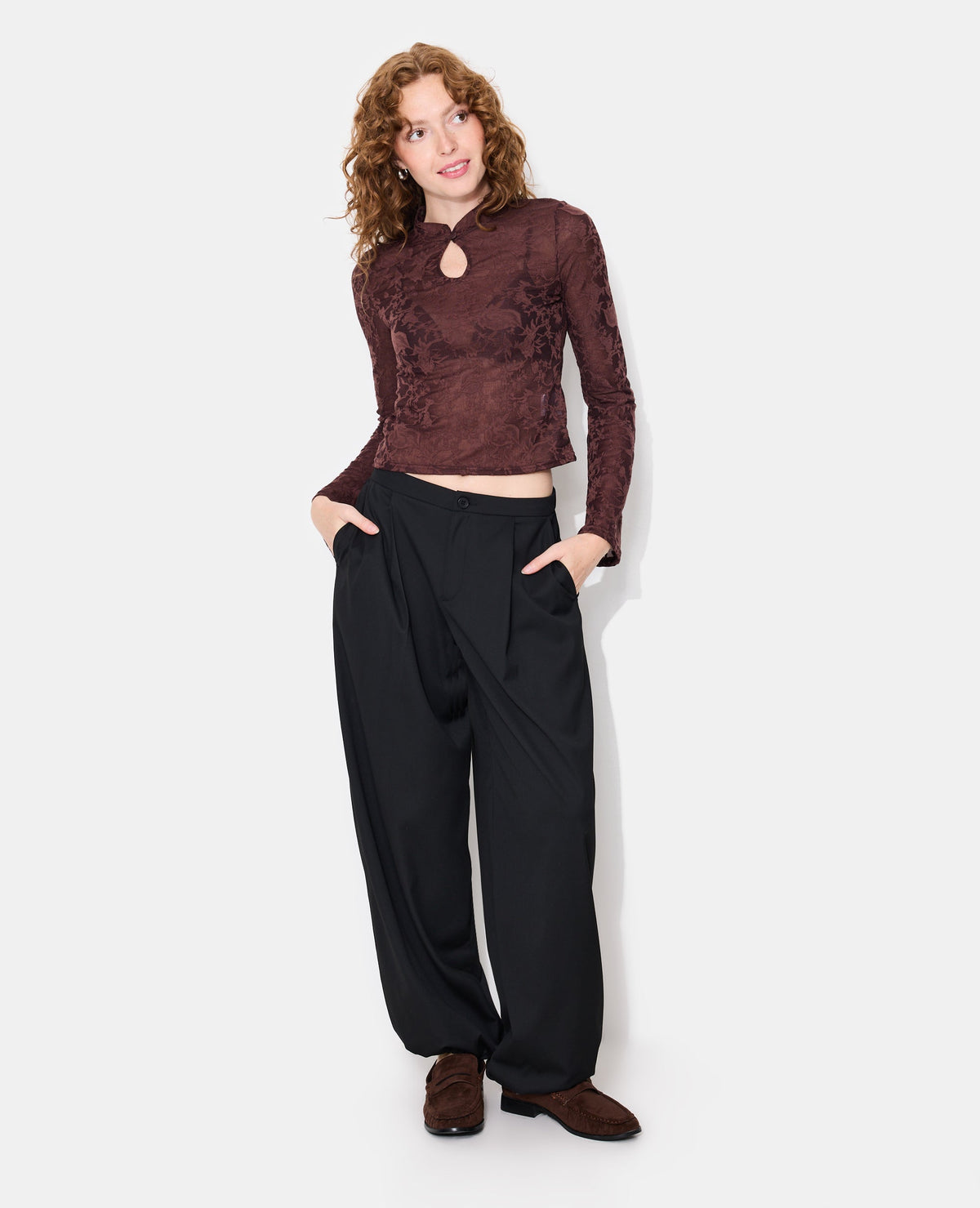 Top jacquard effet dentelle avec fleurs