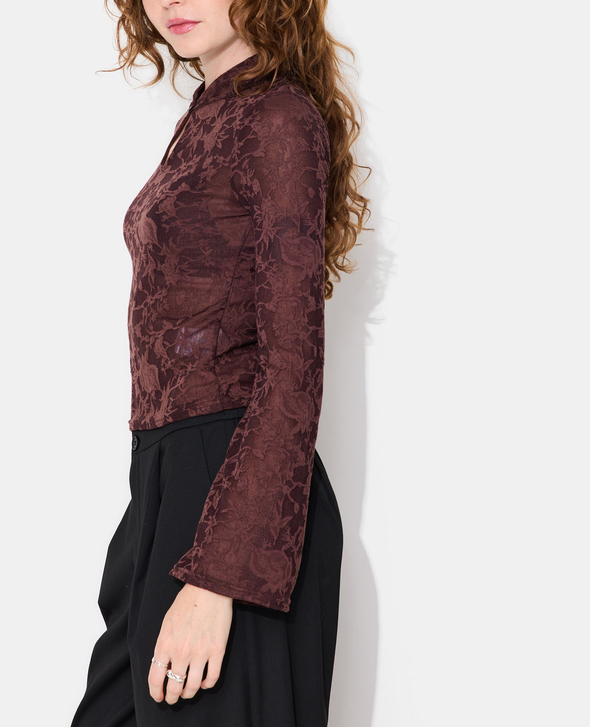Top jacquard effet dentelle avec fleurs