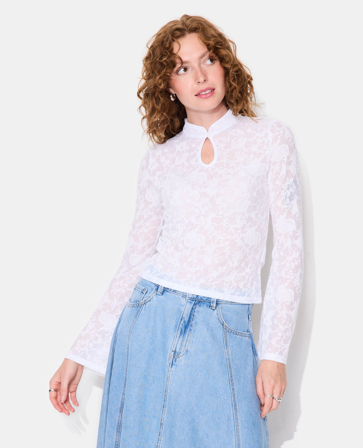 Top jacquard effet dentelle avec fleurs