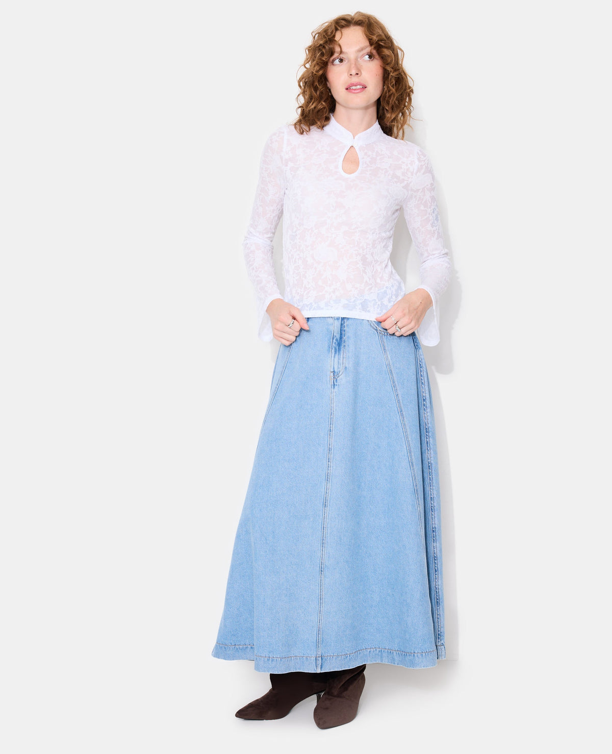 Top jacquard effet dentelle avec fleurs
