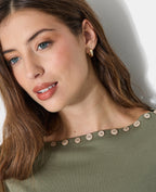 T-shirt manches longues col bateau avec boutons
