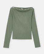 T-shirt manches longues col bateau avec boutons