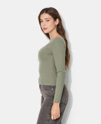 T-shirt manches longues col bateau avec boutons